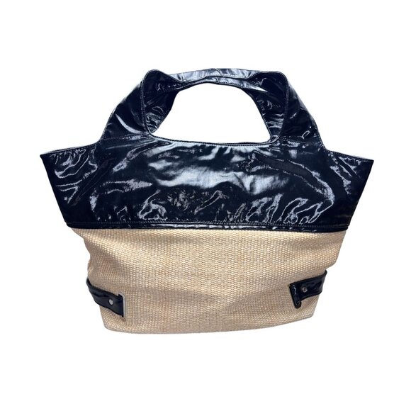 Maxx New York Black & Tan Woven Tote Bag With PVC Trim - Picture 8 of 9